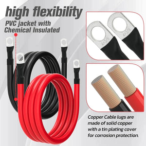 Conversions Tech 4FT 4FT PVC Insulated Pure Copper 4 AWG Battery Cables 120CM Silicone Wire Heavy Duty Power Transmission Cable With 3/8" Lugs for RV