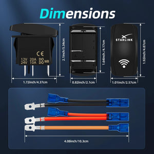 Conversions Tech White+Blue 5 Pin Starlink Rocker Switch 12V 24V 20A Laser Etched ON OFF Switch with Jumper Cable for Automotive RV Use