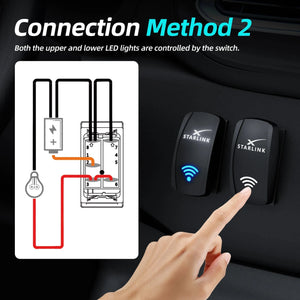 Conversions Tech White+Blue 5 Pin Starlink Rocker Switch 12V 24V 20A Laser Etched ON OFF Switch with Jumper Cable for Automotive RV Use