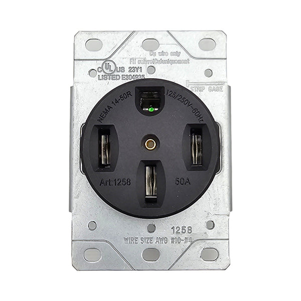 Conversions Technology Hardware > Power & Electrical Supplies > Power Outlets & Sockets 50 Amp 125/250V, NEMA 14-50R Flush Mount Power Outlet, EV and Dryer Outlet Grounding, Black