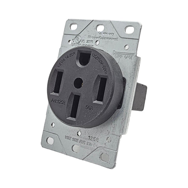 Conversions Technology Hardware > Power & Electrical Supplies > Power Outlets & Sockets 50 Amp 125/250V, NEMA 14-50R Flush Mount Power Outlet, EV and Dryer Outlet Grounding, Black