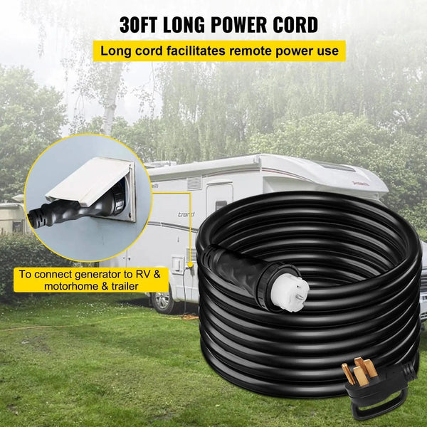 Conversions Tech Default 50 Amp Generator Extension Cord 30 Ft STW 6/3 + 8/1 125V 250V Power Cord with N14-50P SS2-50R CS6364 Twist Lock Connectors