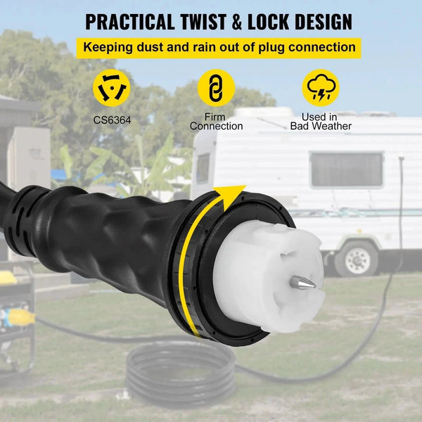 Conversions Tech Default 50 Amp Generator Extension Cord 30 Ft STW 6/3 + 8/1 125V 250V Power Cord with N14-50P SS2-50R CS6364 Twist Lock Connectors