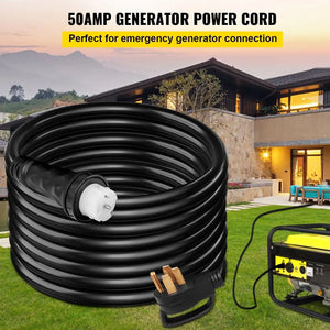 Conversions Tech Default 50 Amp Generator Extension Cord 30 Ft STW 6/3 + 8/1 125V 250V Power Cord with N14-50P SS2-50R CS6364 Twist Lock Connectors