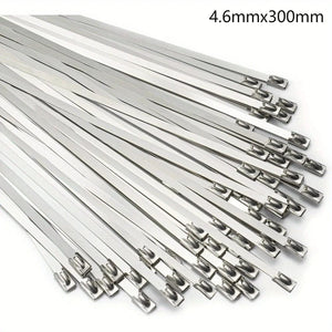 Conversions Tech 50 PCS 50 PCS/pack 4.6mmx300mm self-locking 304 stainless steel zip ties  high anti rust, corrosion-resistant, heat-resistant zip ties