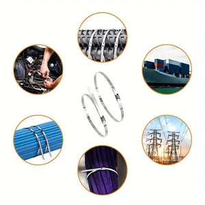Conversions Tech 50 PCS 50 PCS/pack 4.6mmx300mm self-locking 304 stainless steel zip ties  high anti rust, corrosion-resistant, heat-resistant zip ties
