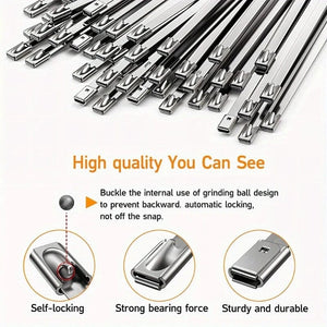 Conversions Tech 50 PCS 50 PCS/pack 4.6mmx300mm self-locking 304 stainless steel zip ties  high anti rust, corrosion-resistant, heat-resistant zip ties