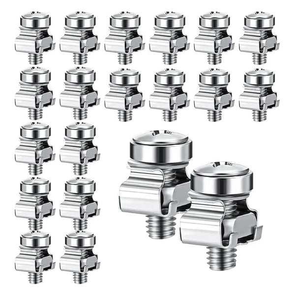 Conversions Tech Silver 50 Sets M6 Rack Screws Set 20Mm Screws And Cage Nuts Rack Mount Screws And Square Insert Nuts Server