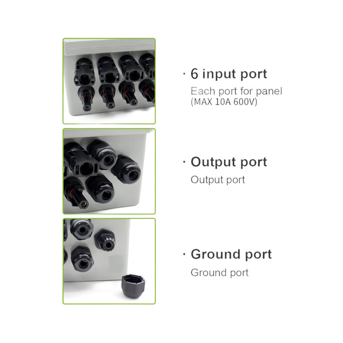 IP65 Rated 6 in 1 out 6 600V 1000V DC Solar PV Combiner Box