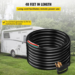Conversions Tech 40 ft 50Amp 40Ft Generator Extension Cord 6 Gauge STW 6/3+8/1 N14-50P Bare Wire Cut Power Cord for RV Motor Home Portable Generators