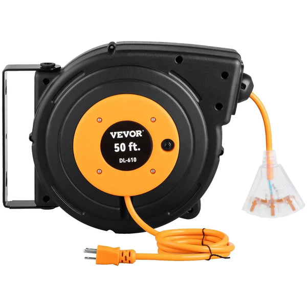 Conversions Tech Default 50ft Retractable 14AWG/3CSJTOW Power Cord Reel Extension Cord Reel for Convenient Use