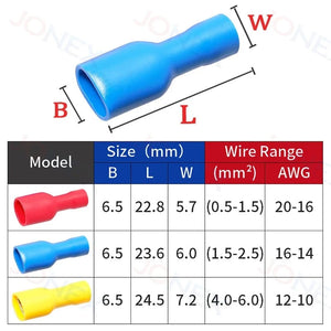 Conversions Tech 50PCS 6.3mm Spade Crimp Terminals Electrical Wire Connectors Faston Insulated Female For Quick Connection Cables Splice Plugs