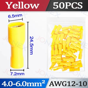 Conversions Tech F-Yellow-50PCS 50PCS 6.3mm Spade Crimp Terminals Electrical Wire Connectors Faston Insulated Female For Quick Connection Cables Splice Plugs