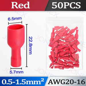 Conversions Tech F-Red-50PCS 50PCS 6.3mm Spade Crimp Terminals Electrical Wire Connectors Faston Insulated Female For Quick Connection Cables Splice Plugs