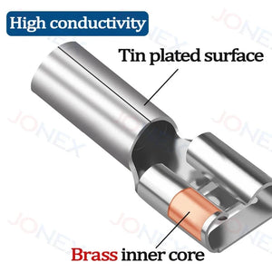 Conversions Tech 50PCS 6.3mm Spade Crimp Terminals Electrical Wire Connectors Faston Insulated Female For Quick Connection Cables Splice Plugs