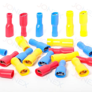 Conversions Tech 50PCS 6.3mm Spade Crimp Terminals Electrical Wire Connectors Faston Insulated Female For Quick Connection Cables Splice Plugs