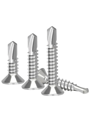 Conversions Tech 50PCS #8 M4.2 410 Sheet Metal Self-Tapping Screws 410 Stainless Steel Flat Head High-Strength Quick Self-Drilling Screws