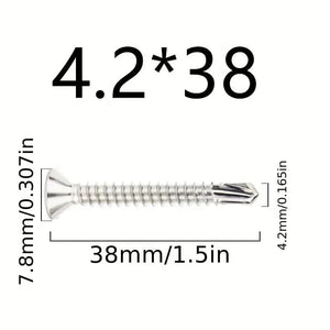 Conversions Tech 4.2x 38 50PCs 50PCS #8 M4.2 410 Sheet Metal Self-Tapping Screws 410 Stainless Steel Flat Head High-Strength Quick Self-Drilling Screws