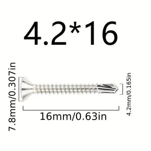 Conversions Tech 4.2x 16 50PCs 50PCS #8 M4.2 410 Sheet Metal Self-Tapping Screws 410 Stainless Steel Flat Head High-Strength Quick Self-Drilling Screws