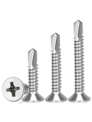 Conversions Tech 50PCS #8 M4.2 410 Sheet Metal Self-Tapping Screws 410 Stainless Steel Flat Head High-Strength Quick Self-Drilling Screws