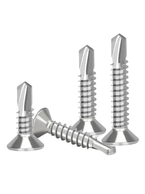 Conversions Tech 50PCS #8 M4.2 410 Sheet Metal Self-Tapping Screws 410 Stainless Steel Flat Head High-Strength Quick Self-Drilling Screws