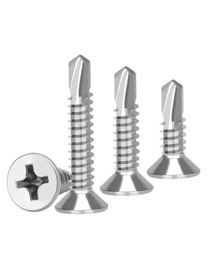 Conversions Tech 50PCS #8 M4.2 410 Sheet Metal Self-Tapping Screws 410 Stainless Steel Flat Head High-Strength Quick Self-Drilling Screws