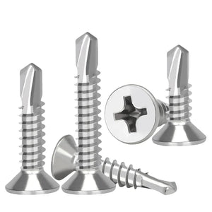 Conversions Tech 50PCS #8 M4.2 410 Sheet Metal Self-Tapping Screws 410 Stainless Steel Flat Head High-Strength Quick Self-Drilling Screws