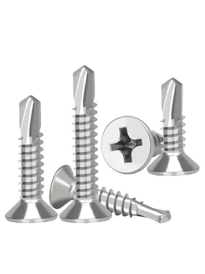 Conversions Tech 50PCS #8 M4.2 410 Sheet Metal Self-Tapping Screws 410 Stainless Steel Flat Head High-Strength Quick Self-Drilling Screws