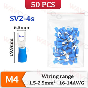 Conversions Tech SV2-4s-50PCS 50PCS Fork Crimp Terminal M4/M5/M6 Spade Plugs Pre-insulated Ferrules Lugs For Splice Electricals Cable Wire End Connectors