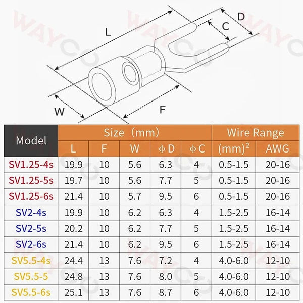 Conversions Tech 50PCS Fork Crimp Terminal M4/M5/M6 Spade Plugs Pre-insulated Ferrules Lugs For Splice Electricals Cable Wire End Connectors