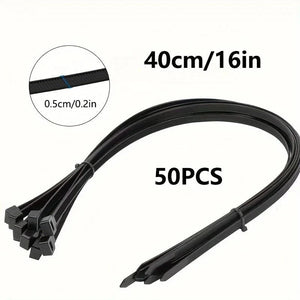 Conversions Tech 50pcs 40cm 50pcs Heavy Duty Cable Ties, Black Nylon Zip Tie Straps with Water-Resistant, Non-slip, Break Resistant