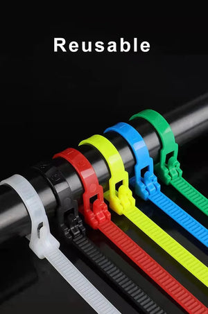 Conversions Tech 50pcs Nylon Reusable Cable Zip Ties 4x150 5*200mm Releasable Fixed Binding Color Black Disassembly May Loose Slipknot Detachable