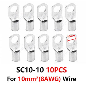 Conversions Tech SC10-10 10pcs 6/8/10mm Wire Terminals Tinned Copper Lugs Ring Crimp Terminal Battery Wire Welding Cable Connectors Kit For 10 8 6 4 AWG Cable