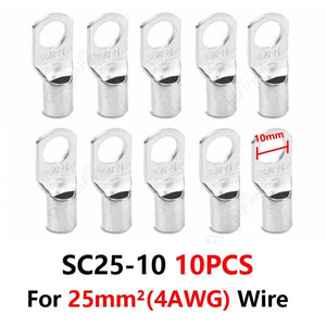 Conversions Tech SC25-10 10pcs 6/8/10mm Wire Terminals Tinned Copper Lugs Ring Crimp Terminal Battery Wire Welding Cable Connectors Kit For 10 8 6 4 AWG Cable