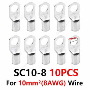 Conversions Tech SC10-8 10pcs 6/8/10mm Wire Terminals Tinned Copper Lugs Ring Crimp Terminal Battery Wire Welding Cable Connectors Kit For 10 8 6 4 AWG Cable