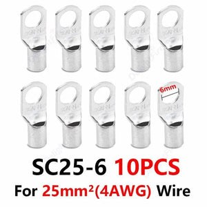 Conversions Tech SC25-6 10pcs 6/8/10mm Wire Terminals Tinned Copper Lugs Ring Crimp Terminal Battery Wire Welding Cable Connectors Kit For 10 8 6 4 AWG Cable