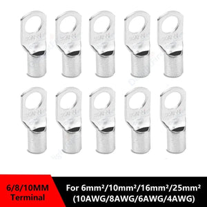 Conversions Tech 6/8/10mm Wire Terminals Tinned Copper Lugs Ring Crimp Terminal Battery Wire Welding Cable Connectors Kit For 10 8 6 4 AWG Cable