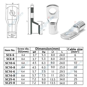 Conversions Tech 6/8/10mm Wire Terminals Tinned Copper Lugs Ring Crimp Terminal Battery Wire Welding Cable Connectors Kit For 10 8 6 4 AWG Cable