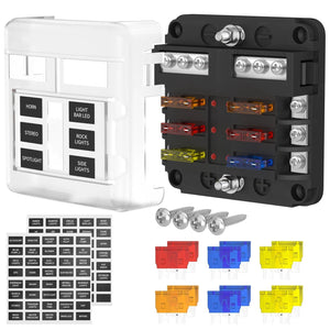Conversions Tech 32VDC / 100A 6 Way 12V Waterproof Blade Fuse Box with LED Indicator Standard Auto Blade Fuse Block Holder Circuit Protection Box for Car RV