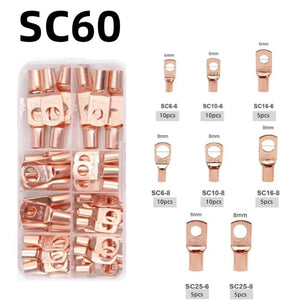 Conversions Tech 60pcs gold 60/240PCS Ring Terminal Cable Shoes Lugs 35mm2 Tinned Copper Lug Wire Eye Connectors Bare 60 Terminals Lugs Wire Copper Kit