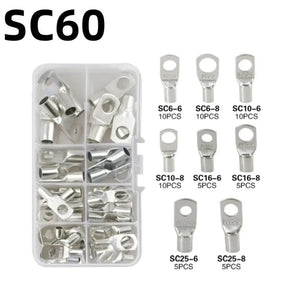 Conversions Tech 60pcs Silver 60/240PCS Ring Terminal Cable Shoes Lugs 35mm2 Tinned Copper Lug Wire Eye Connectors Bare 60 Terminals Lugs Wire Copper Kit