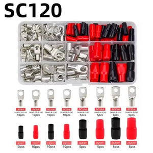Conversions Tech 120pcs Silver 60/240PCS Ring Terminal Cable Shoes Lugs 35mm2 Tinned Copper Lug Wire Eye Connectors Bare 60 Terminals Lugs Wire Copper Kit