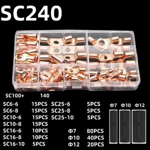 Conversions Tech 240pcs gold 60/240PCS Ring Terminal Cable Shoes Lugs 35mm2 Tinned Copper Lug Wire Eye Connectors Bare 60 Terminals Lugs Wire Copper Kit
