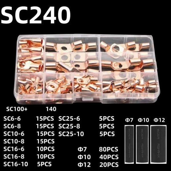 Conversions Tech 240pcs gold 60/240PCS Ring Terminal Cable Shoes Lugs 35mm2 Tinned Copper Lug Wire Eye Connectors Bare 60 Terminals Lugs Wire Copper Kit