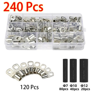 Conversions Tech 60/240PCS Ring Terminal Cable Shoes Lugs 35mm2 Tinned Copper Lug Wire Eye Connectors Bare 60 Terminals Lugs Wire Copper Kit