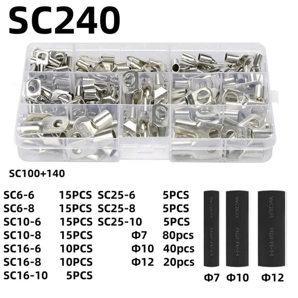 Conversions Tech 60/240PCS Ring Terminal Cable Shoes Lugs 35mm2 Tinned Copper Lug Wire Eye Connectors Bare 60 Terminals Lugs Wire Copper Kit