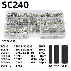 Conversions Tech 240pcs Silver 60/240PCS Ring Terminal Cable Shoes Lugs 35mm2 Tinned Copper Lug Wire Eye Connectors Bare 60 Terminals Lugs Wire Copper Kit