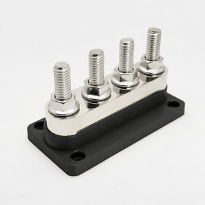 Conversions Tech Electrical > Power Distribution Blocks Black 600A PowerBar Busbar, Black Base | Four 3/8"-16 Studs, 48V DC / 300V AC | 6854-500-BK