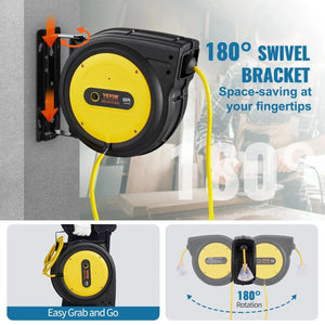 Conversions Tech Default 65FT 12AWG/3C SJTOW Retractable Extension Cord Reel Power Cord Reel for Convenient Use