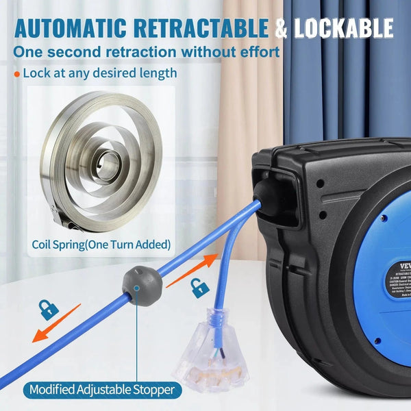 Conversions Tech Default 65FT 12AWG/3C SJTOW Retractable Extension Cord Reel Power Cord Reel for Convenient Use